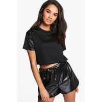 Megan Satin and Rib Box Crop Tee - black