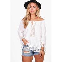 melanie crochet trim woven top white