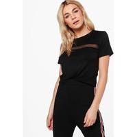 mesh panel ruffle t shirt crop black