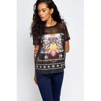 mesh insert skull print top