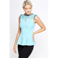 Mesh Front Embellished Peplum Top