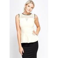 Mesh Front Embellished Peplum Top