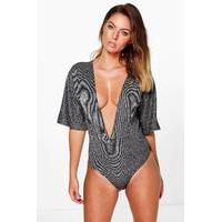 Metallic Kimono Sleeve Bodysuit - silver