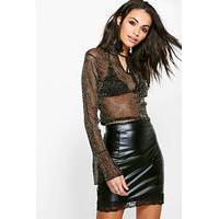 Mesh Long Sleeve Top With Bell Cuff - black