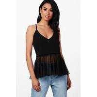 Mesh Peplum Top - black