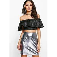 Metallic Thread Crepe Off The Shoulder Top - black