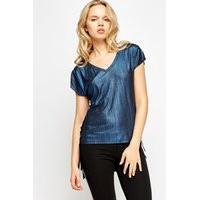 Metallic Front Dip Hem Top