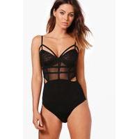 Mesh Corset Panel Bodysuit - black