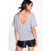 Mesh Insert Top Strappy Back Top - grey marl