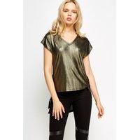 Metallic Front Dip Hem Top