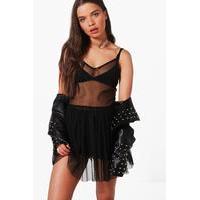 Mesh Strappy Peplum - black