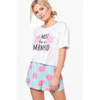 Mermaid Short & Tee PJ Set - mint