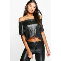 Metallic Bardot Top - black