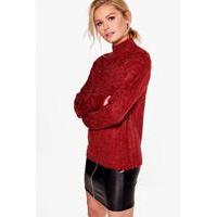 metallic yarn funnel neck jumper wine