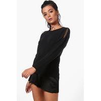 mesh shoulder knitted top black