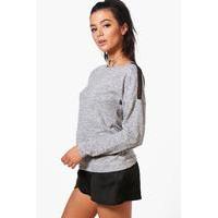 Mesh Shoulder Knitted Top - grey