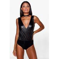 Metallic Wrap Bodysuit - black