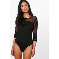 mesh sleeve knitted bodysuit black