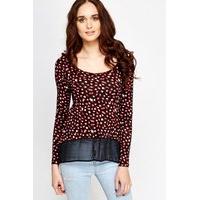 Mesh Hem Printed Top