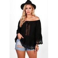 melanie crochet trim woven top black