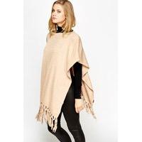 metallic knit tassel poncho