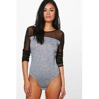 Mesh Sleeve Knitted Bodysuit - grey