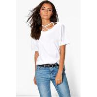 Mendi Caged Loop Detail Neck T-Shirt - cream