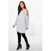 Metallic Dip Hem Knitted Top - silver