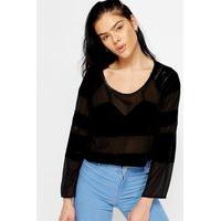 Mesh Contrast Patch Crop Top