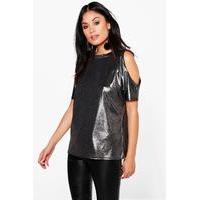 Metallic Cold Shoulder T-Shirt - silver