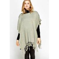 Metallic Knit Tassel Poncho