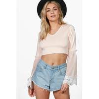 Mesh Flare Embroidery Trim Crop - rose