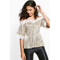 Metallic Cleated Cold Shoulder Top - gold