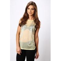 Metallic Print Sheer Top