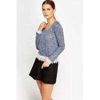 Mesh Trim Speckled Knit Top