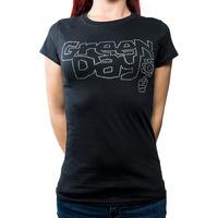 Medium Black Ladies Green Day Flower Pot T-shirt