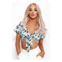 Mercy Blue Floral Tie Top