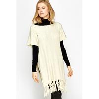 metallic knit tassel poncho