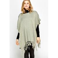 metallic knit tassel poncho