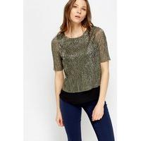 Mesh Insert Metallic Pleated Top