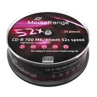 mediarange cd r 700mb 80min 52x 25pk spindle