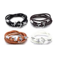 mens leather braided anchor bracelets