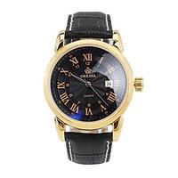 Men\'s Fashion Watch Mechanical Watch Chinese Quartz Automatic self-winding Leather Band Black Silver