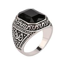men rings big blackred carved stone antique silver plated ring for wom ...