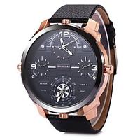 mens military fashion big size four time display leather strap quartz  ...