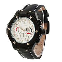 mens fashion watch chinese quartz leather band black brown