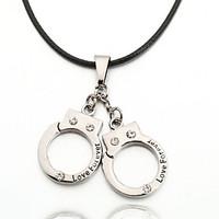 Men\'s Zinc Alloy Handcuffs Black Rope Necklace Pendant