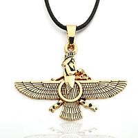 Men\'s Zinc Alloy Yellow Eagle Black Rope Necklace Zoroastrianism Ahura Mazda Christmas Gifts