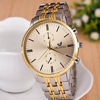 mens fashion eyes calendar between gold quartz analog steel belt watch ...