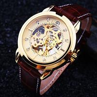 mens new round diamond dial mineral glass mirror genuine leather band  ...